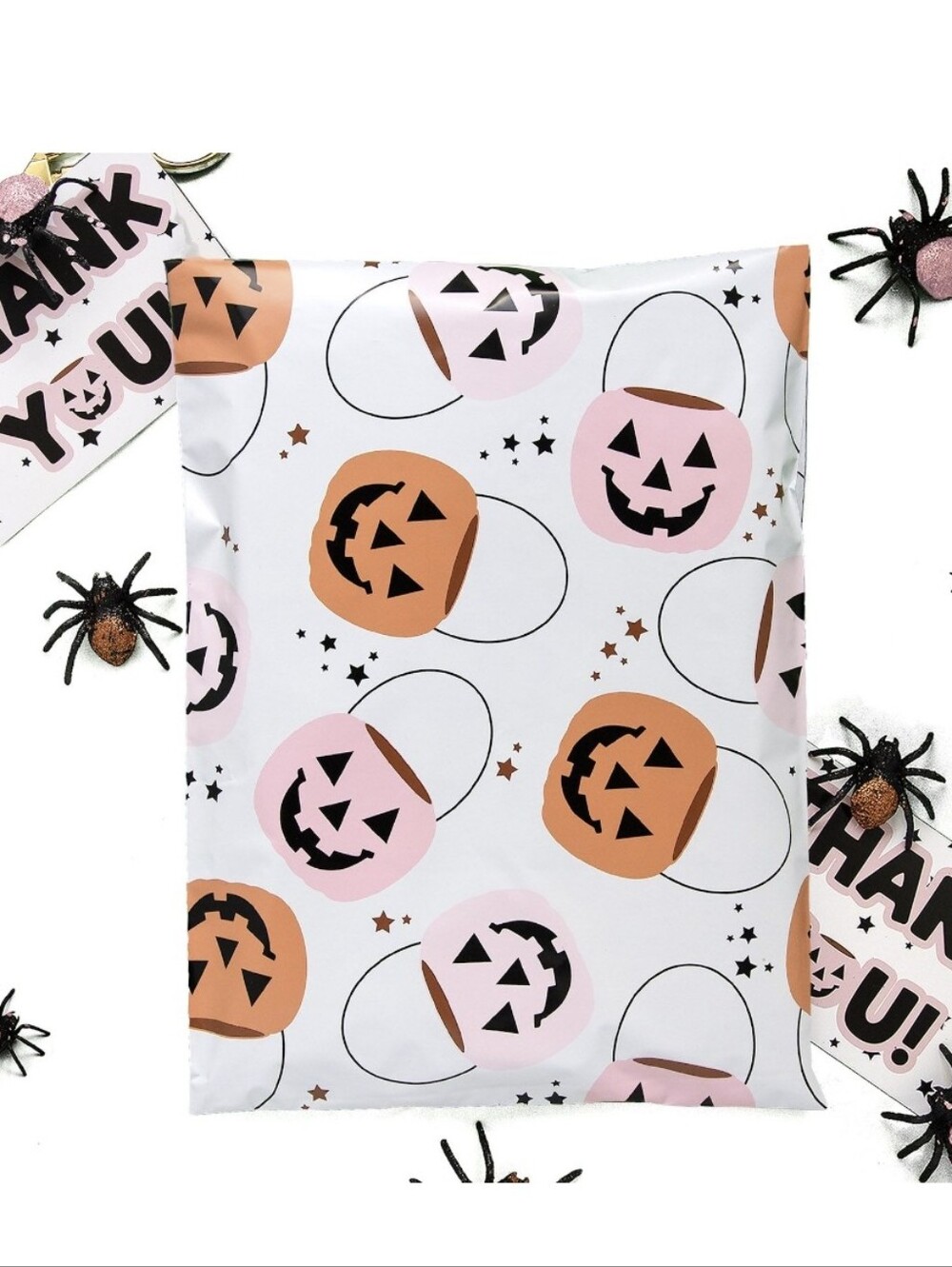 Poly Mailers Set 25 - 10x13 + 25 - Thank You Cards Halloween Pumpkin Trick Treat